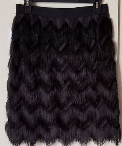 Ann Taylor Black Fringe Scalloped Knee Lngth Skirt